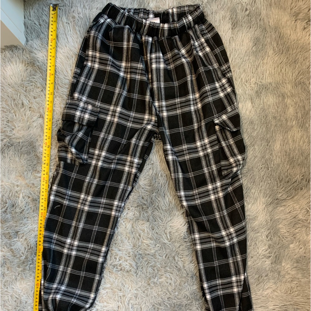 Girls Cargo Pants Plaid Casual Loose Trousers
